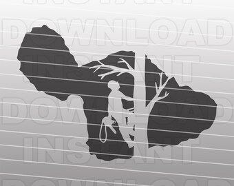 Tree Trimmer with Chainsaw SVG File,Tree Trimming Maui Hawaii SVG -Vector Art Commercial/Personal Use - Cricut,Silhouette Cameo,vinyl Decal