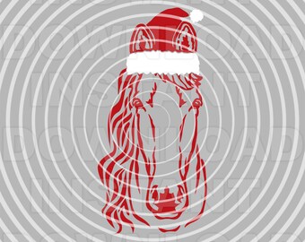 カントリー クリスマス SVG ファイル、サンタ帽子をかぶった牝馬 SVG - ベクター アート 商用および個人使用 - Cricut、シルエット、カメオ、ビニール カット用