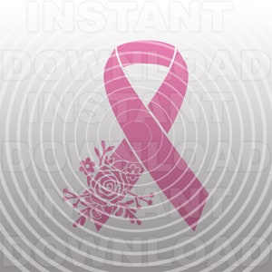 Floral Cancer Ribbon SVG File,Cancer Fundraiser svg,Cancer Memorial svg -Commercial & Personal Use- Cricut,Silhouette,Cameo,Iron On Vinyl