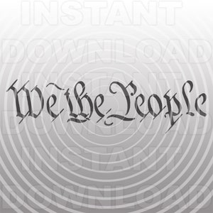 Könnte beinhalten: Ein Schwarzweißbild des Satzes "We the People" in einer stilisierten Schriftart vor einem Hintergrund aus konzentrischen Kreisen.