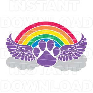 Rainbow Bridge Paw Print met engelenvleugels SVG-bestand, Pet Memorial Paw Print SVG - Vector Art Persoonlijk/commercieel gebruik - Cricut, Silhouette Cameo