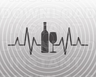 Wine Heartbeat Love SVG File,I Love Wine Tasting SVG -Vector Art Commercial/Personal Use- Cricut,Silhouette,Cameo,Iron on Vinyl,Vinyl Decal