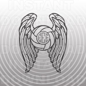 Puede incluir: Gráfico en blanco y negro de un balón de voleibol con alas. El balón de voleibol tiene un círculo en el centro con las letras "EEE" dentro.