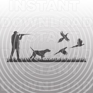 Chasseur de faisan avec fichier SVG chien pointeur anglais, faisan volant SVG-Vector Art Commercial/Personal Use-Cricut, Silhouette Cameo, vinyle svg