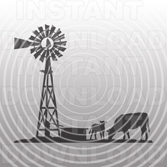 Download Farm Scene With Cattle And Windmill Svg Filefarming Svg Etsy PSD Mockup Templates