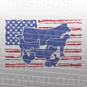 Distressed USA American Livestock Flag with Cow Goat Lamb Pig Chicken Rabbit SVG File -Commercial & Personal Use- Cricut,Silhouette Cameo