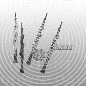 May include: Three black and white oboe instruments arranged in a V shape against a gray background with concentric circles. The text "YOUR TEXT" is at the top of the image.