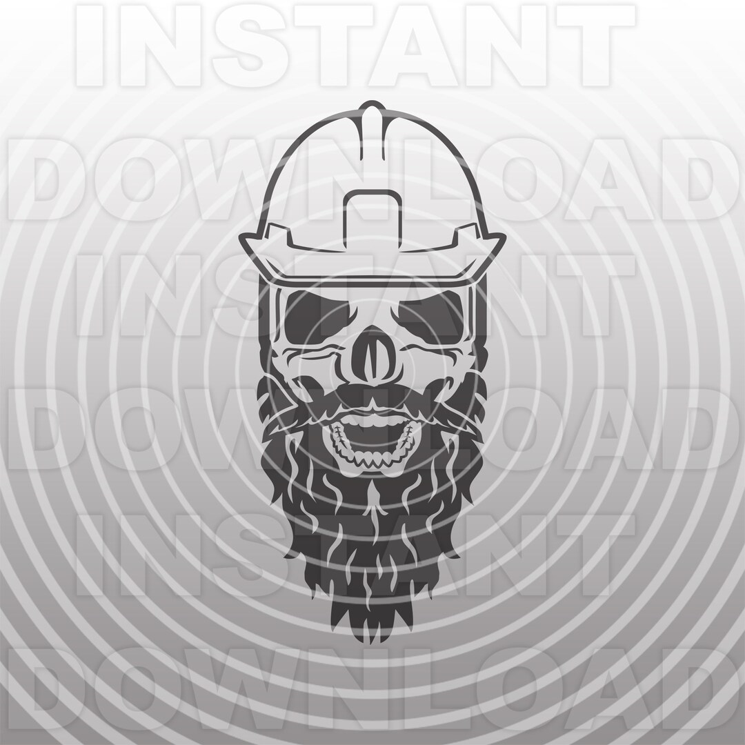 Bearded Skull With Hard Hat SVG File,skull With Beard SVG vector Art