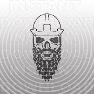 Bearded Skull With Hard Hat SVG File,Skull With Beard SVG -Vector Art Commercial & Personal Use- Cricut,Silhouette,Cameo,Iron On Vinyl