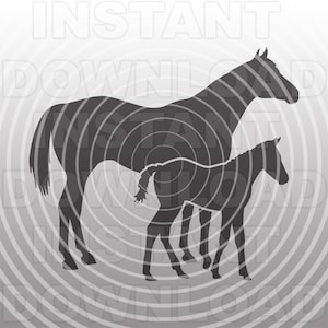Merrie en veulen staande SVG-bestand, Colt Horse SVG, Filly Horse SVG, Paardensport SVG - Vector Art Commercieel/Persoonlijk Gebruik - Cricut, Silhouette Cameo