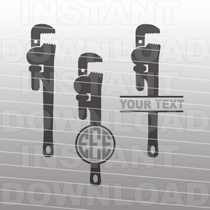 May include: Three black and white wrench silhouettes with a monogram in the center. The top wrench has the text "YOUR TEXT" above it.