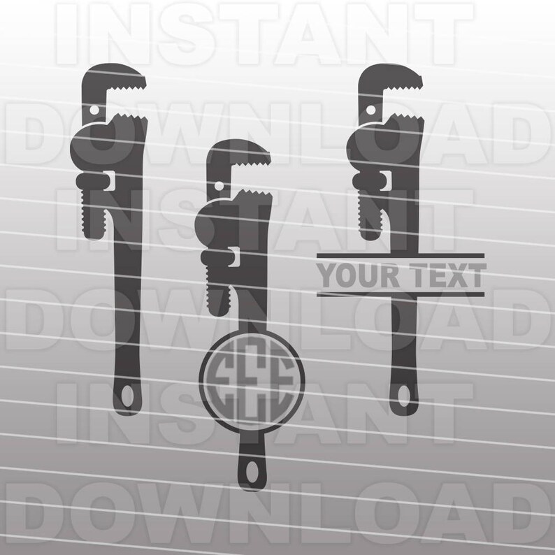 May include: Three black and white wrench silhouettes with a monogram in the center. The top wrench has the text "YOUR TEXT" above it.