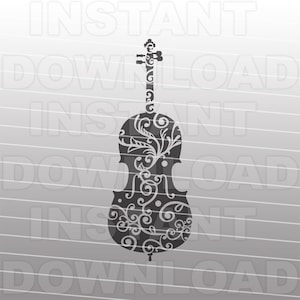Cello With Flourish SVG File,Musical Instruments SVG -Vector Art for Commercial & Personal Use- Silhouette,Cricut,Cameo,Vinyl cut