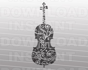Cello With Flourish SVG File,Musical Instruments SVG -Vector Art for Commercial & Personal Use- Silhouette,Cricut,Cameo,Vinyl cut