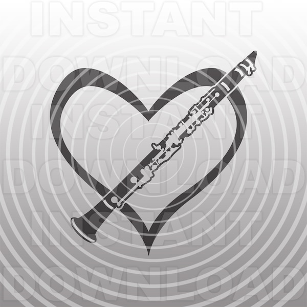 Clarinet with Heart SVG File,Marching Band SVG,Clarinet Player SVG -Vector Art Commercial/Personal Use- Silhouette,Cameo,Cricut,Vinyl Cut