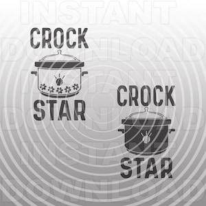 May include: Two black and white illustrations of slow cookers with the text "Crock Star" below each. The slow cookers are stylized to look like a star.