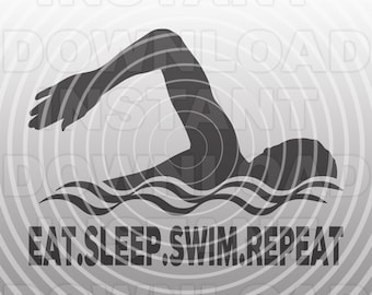 Plik SVG Swimmer, Eat Sleep Swim Powtórz cytat pływacki SVG, Zespół pływacki SVG - Grafika wektorowa Komercyjne i osobiste zastosowanie - Cricut, Sylwetka, Kamea, Winyl