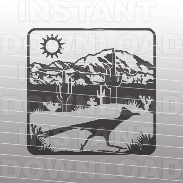 Roadrunner SVG File,Southwest Desert Scene SVG,Saguaro Cactus SVG -Vector Art Commercial & Personal Use- Cricut,Cameo,Silhouette,Vinyl Cut