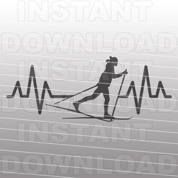 Heartbeat Pulse EKG Strip Female Cross Country Skier SVG File,Woman Cross Country Skiing svg-Commercial/Personal Use-Cricut,Silhouette Cameo