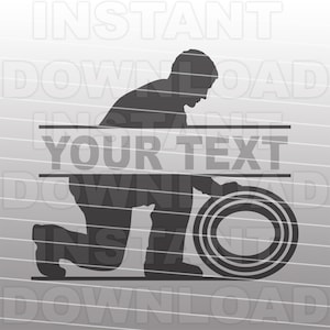 May include: Silhouette of a person kneeling and holding a curling stone. The image has the text "INSTANT DOWNLOAD YOUR TEXT" in a layered design. The background has diagonal lines.