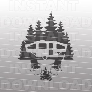 Pop Up Camper mit Lagerfeuer SVG-Datei,Camping Szene SVG-Vector Art kommerzielle/persönliche Nutzung- Cricut,Cameo,Silhouette,Iron On Vinyl,Vinyl Cut