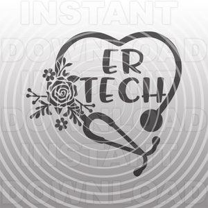 ER Tech SVG ファイル、花柄聴診器 svg、緊急治療室技術者 svg - ベクター アート 商用/個人使用 - Cricut、シルエット、カメオ、ビニール デカール