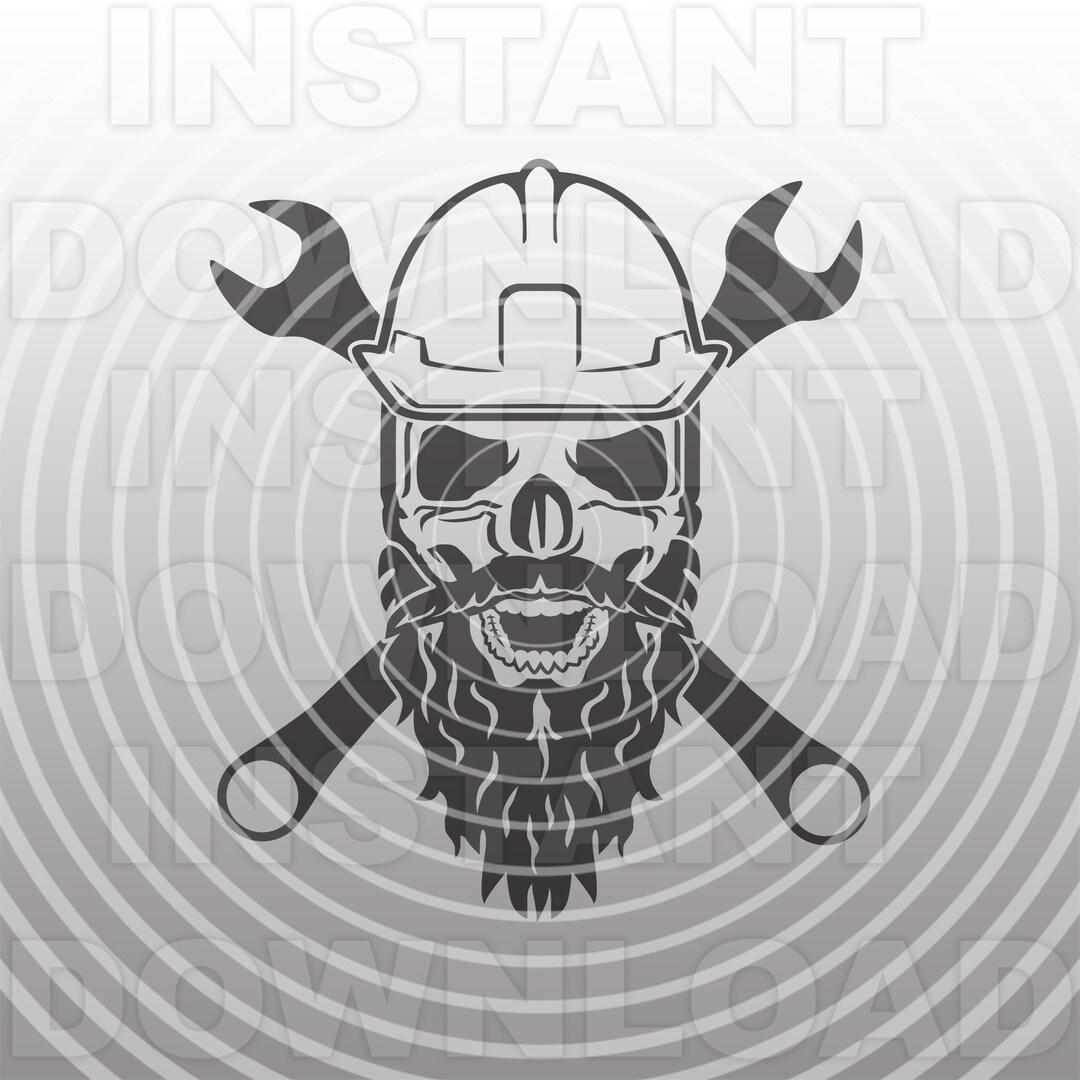 Beard Skull Hard Hat Svg,skull With Wrenches Svg,safety Hard Hat Svg ...