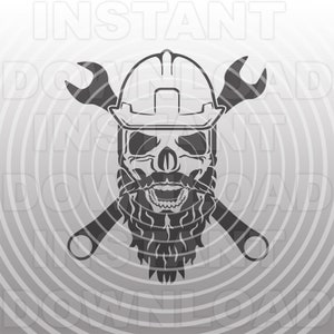 Beard Skull Hard Hat SVG,Skull with Wrenches SVG,Safety Hard Hat svg -Vector Art Commercial/Personal Use-Cricut,Silhouette Cameo,Vinyl Decal