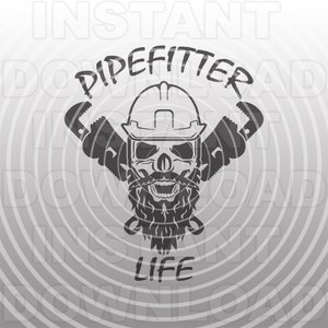 Pipefitter Life Skull com arquivo SVG de barba, Pipefitter Skull SVG, Pipewrench SVG -Comercial/Uso pessoal- Cricut, Silhouette Cameo, decalque de vinil