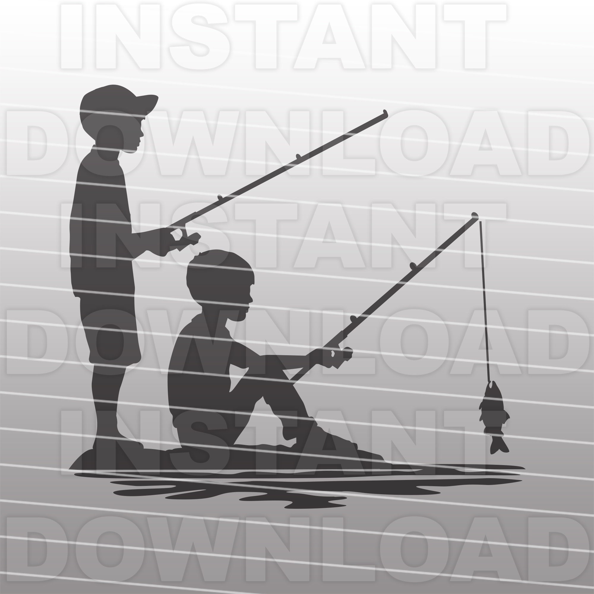 Two Little Boys Fishing SVG File,two Sons Fishing Svg,two
