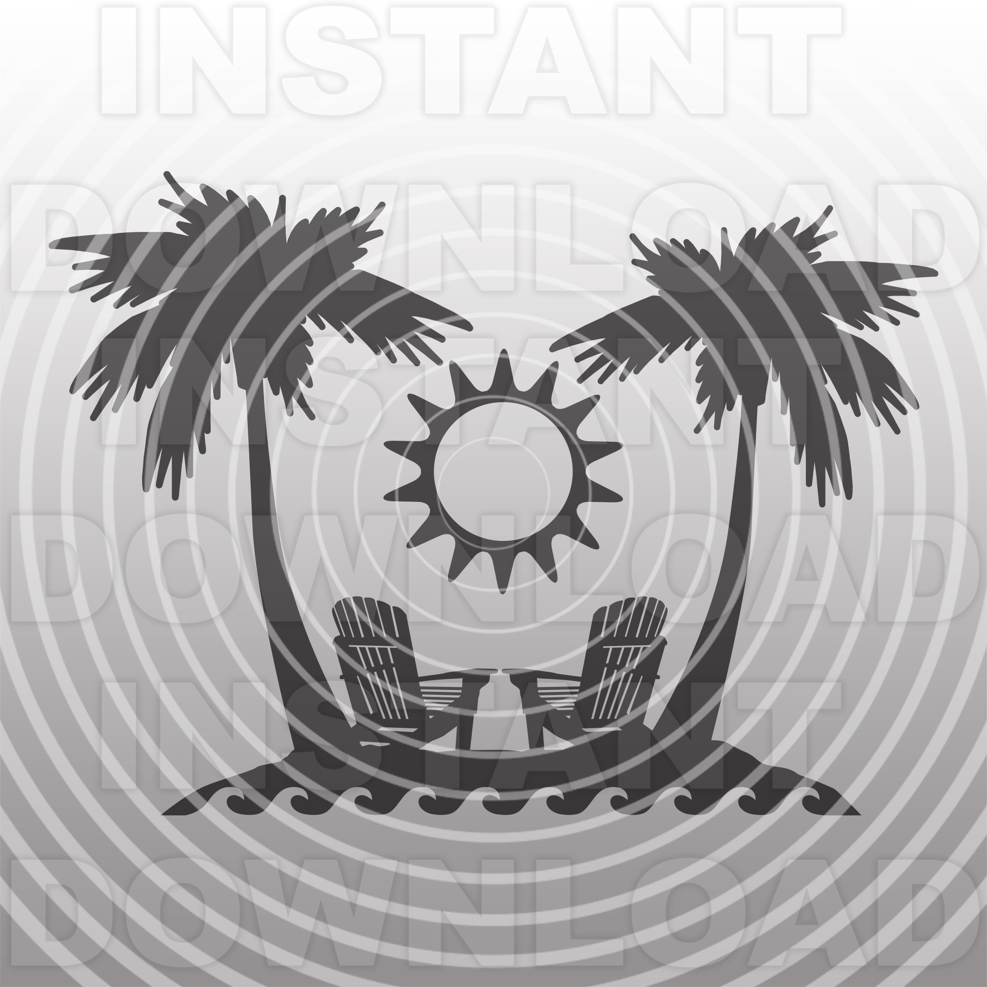 Adirondack Beach Chairs Palm Trees SVG File,sunset Beach Scene SVG ...