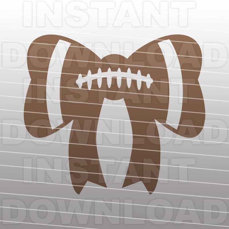 May include: A brown football-shaped bow with white stripes and stitching. This vector graphic bow is ideal for sports-themed crafts, decorations, or digital designs. The bow's design is simple and bold, suitable for various applications.