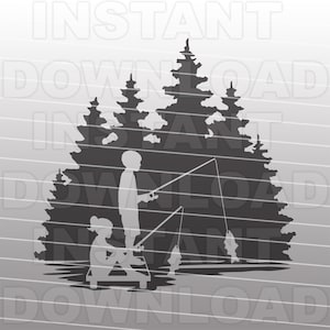Menino e menina com varas de pesca pescando juntos Arquivo SVG, filho e filha pescando SVG, uso comercial e pessoal, Cricut, Silhouette Cameo