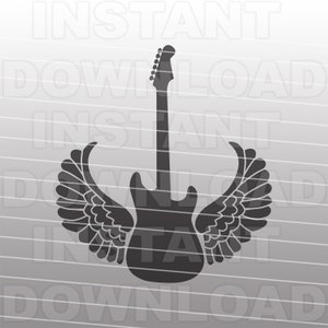 Elektrische gitaar met vleugels SVG-bestand, muziek SVG-vector kunst voor commercieel en persoonlijk gebruik-Cricut, silhouet, cameo, vinyl sticker, opstrijkbare vinyl