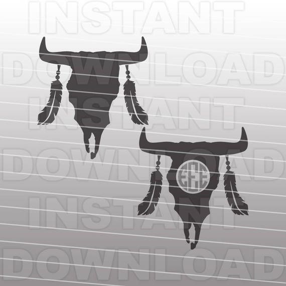 Cow Skull with Feathers SVG File,Indian SVG File,Cowboy SVG File-Vector Clip Art for Commercial & Personal Use-Cricut,Cameo,Silhouette,Vinyl