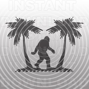 Bigfoot Palm Trees SVG File,Bigfoot Beach Scene SVG,Sasquatch SVG,Vector Art,Commercial & Personal Use,Cricut,Silhouette,Cameo,Vinyl Decal