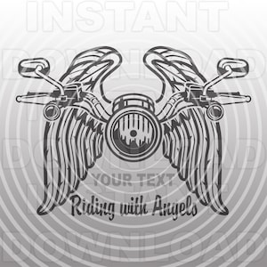 Riding With Angels Motorcycle Handlebars Memorial with Angel Wings SVG File -Vector Art Commercial/Personal Use-Cricut,Silhouette,Vinyl svg