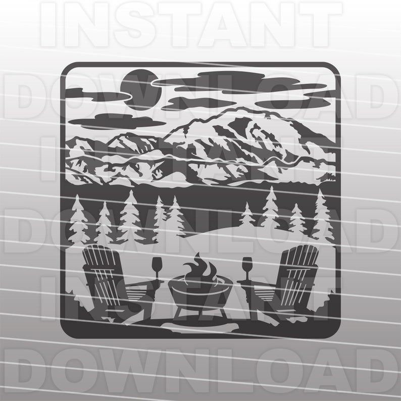 Download Adirondack Chairs Campfire Mountain Scene SVG File Vector ...