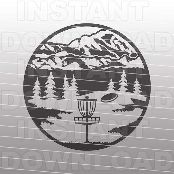 Disc Golf Mountain Scene SVG,Disc Golf SVG File -Vector Art Commercial & Personal Use- Cricut,Silhouette,Cameo,Vinyl Decal,Iron on Vinyl