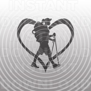 Female Hiker SVG File,Woman Hiking svg,Hiking Love Heart svg,Girl Hiking svg -Commercial/Personal Use- Cricut,Silhouette,Cameo,Vinyl Decal