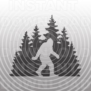 Arquivo SVG de caminhada do Pé Grande, Cena da floresta do Pé Grande SVG, Sasquatch SVG - Arte vetorial para uso comercial e pessoal - Cricut, Silhueta, Camafeu, Corte de vinil