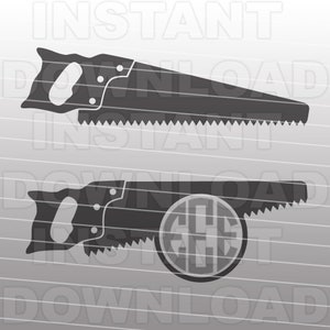 May include: Two black saw silhouette designs. The top saw is plain. The bottom saw has a circle with the letters "GGG" in the center.