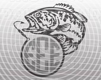 Angeln SVG-Datei, Fischhaken Monogramm SVG-Datei, Bass SVG, Schneidevorlage Vektor Clip Art für kommerziellen und persönlichen Gebrauch-Cricut,Cameo,Silhouette