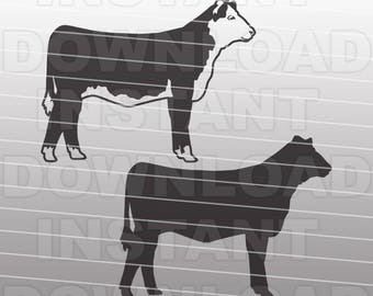 Può includere: Due immagini di silhouette nere di mucche. La mucca in alto è in piedi con la testa girata a destra. La mucca in basso è in piedi con la testa girata a sinistra.