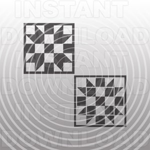 May include: Two black and white quilt block patterns. The first block is a traditional "four patch" design. The second block is a "star" design.