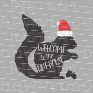 Bienvenue dans le fichier SVG Nut House Squirrel SVG, Squirrel wearing Santa Hat SVG -Vector Art Commercial/Personal Use- Cricut,Silhouette,Cameo,Vinyl
