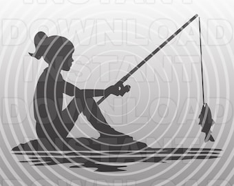 Little Girl Fishing Scene SVG File,Daughter Fishing SVG,Granddaughter Fishing svg -Commercial/Personal Use-Cricut,Cameo,Silhouette,vinyl svg