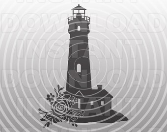Floral Lighthouse SVG File,Nautical Beach Coastal SVG -Vector Art Commercial & Personal Use- Cricut,Silhouette,Cameo,Vinyl Cut,Iron On Vinyl