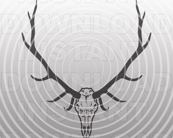 Realistic Bull Elk Skull and Antlers SVG File -Vector Clip Art Commercial & Personal Use- For Cricut,Silhouette Cameo,Vinyl Decal