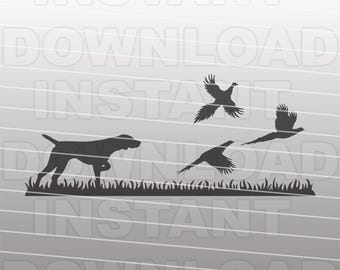 German Shorthair Pointer Pointing at Pheasant SVG File,Bird Dog Hunting SVG,Vector Art Commercial/Personal Use.Cricut,Silhouette